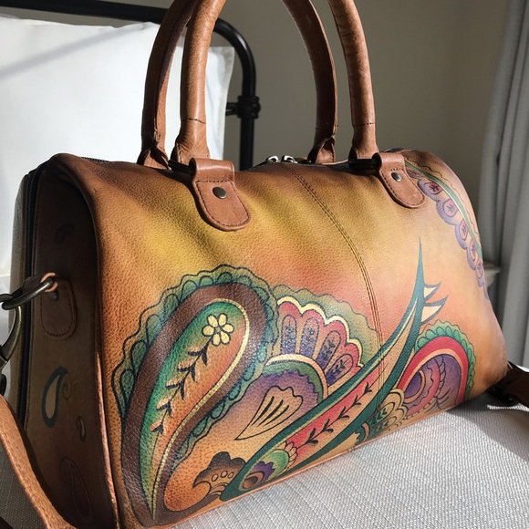 Anuschka Leather Satchel Crossbody Purse - Picture 12 of 15